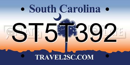 ST5T392 South Carolina License Plate