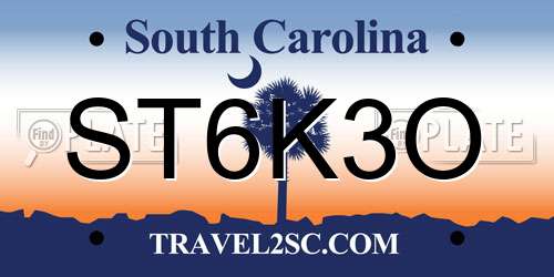 ST6K3O South Carolina License Plate