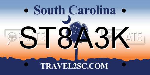ST8A3K South Carolina License Plate