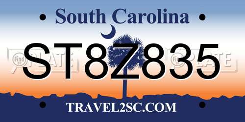 ST8Z835 South Carolina License Plate