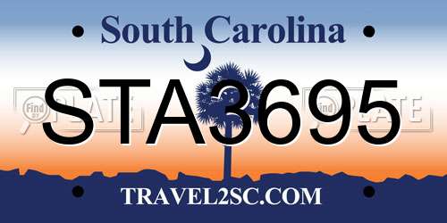STA3695 South Carolina License Plate