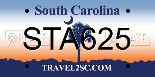 STA625 South Carolina License Plate