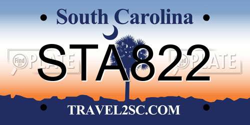 STA822 South Carolina License Plate
