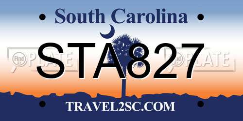 STA827 South Carolina License Plate
