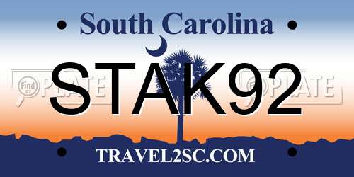 STAK92 South Carolina License Plate
