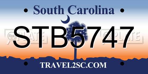 STB5747 South Carolina License Plate