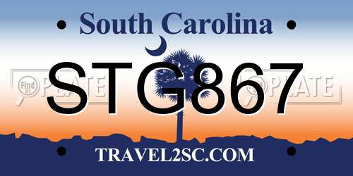 STG867 South Carolina License Plate
