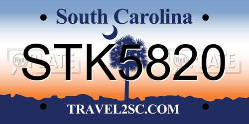 STK5820 South Carolina License Plate
