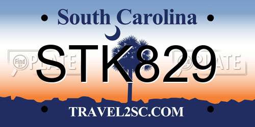 STK829 South Carolina License Plate