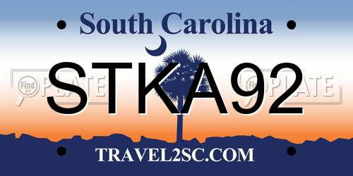 STKA92 South Carolina License Plate