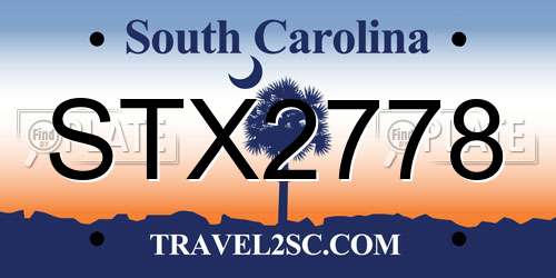 STX2778 South Carolina License Plate