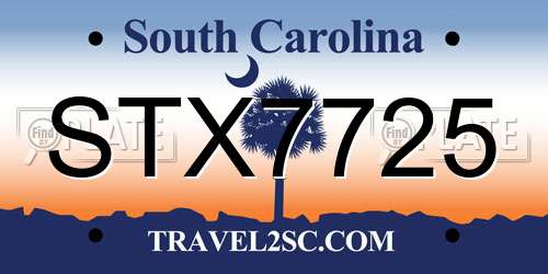 STX7725 South Carolina License Plate