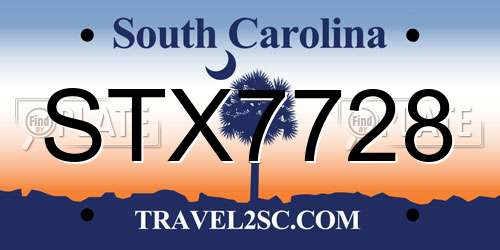 STX7728 South Carolina License Plate