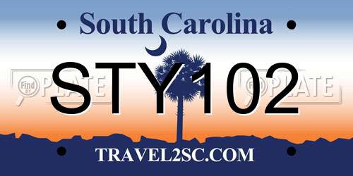 STY102 South Carolina License Plate