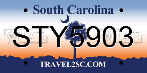 STY5903 South Carolina License Plate