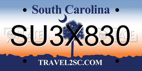 SU3X830 South Carolina License Plate