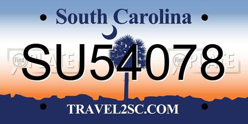 SU54078 South Carolina License Plate