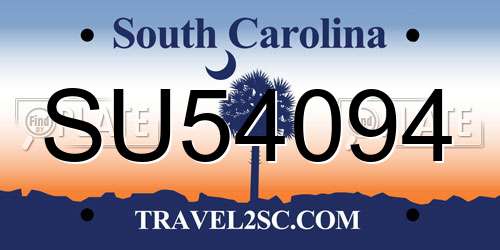 SU54094 South Carolina License Plate