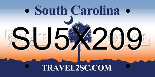 SU5X209 South Carolina License Plate