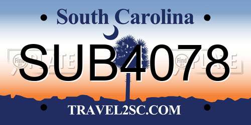 SUB4078 South Carolina License Plate