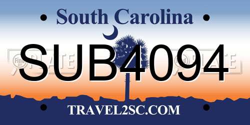 SUB4094 South Carolina License Plate