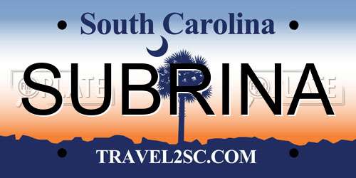 SUBRINA South Carolina License Plate