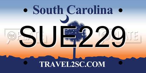 SUE229 South Carolina License Plate