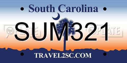 SUM321 South Carolina License Plate