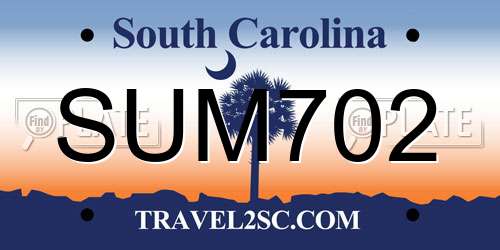 SUM702 South Carolina License Plate