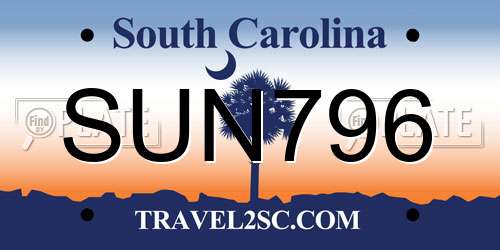 SUN796 South Carolina License Plate