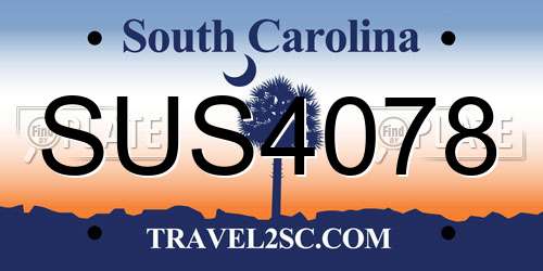SUS4078 South Carolina License Plate