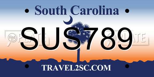 SUS789 South Carolina License Plate