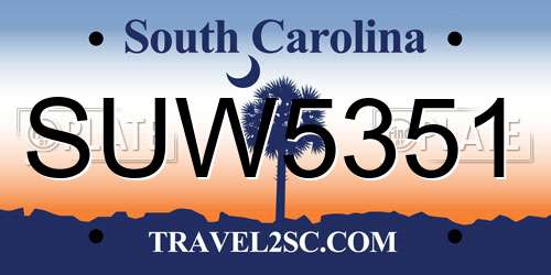 SUW5351 South Carolina License Plate