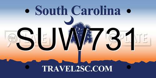 SUW731 South Carolina License Plate
