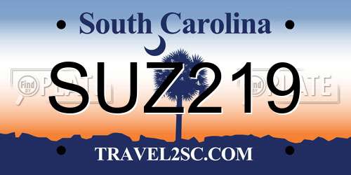 SUZ219 South Carolina License Plate