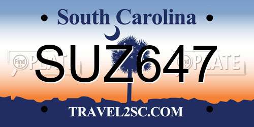 SUZ647 South Carolina License Plate