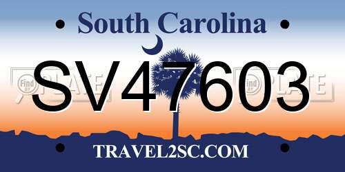 SV47603 South Carolina License Plate