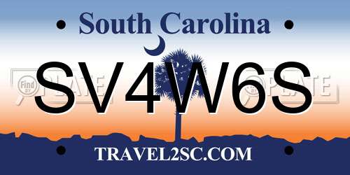 SV4W6S South Carolina License Plate