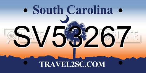 SV53267 South Carolina License Plate