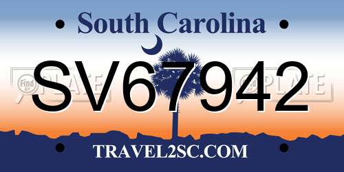 SV67942 South Carolina License Plate