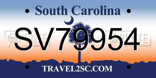 SV79954 South Carolina License Plate