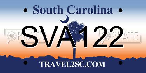 SVA122 South Carolina License Plate