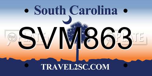 SVM863 South Carolina License Plate
