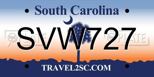 SVW727 South Carolina License Plate