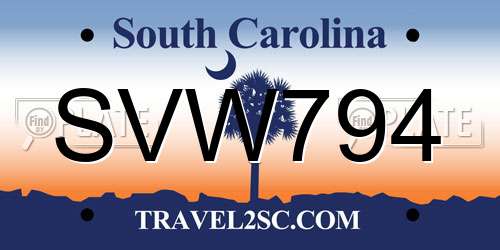 SVW794 South Carolina License Plate