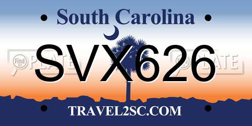 SVX626 South Carolina License Plate