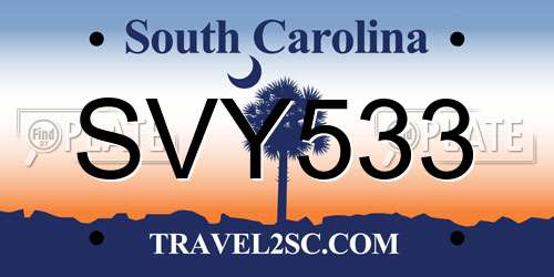SVY533 South Carolina License Plate