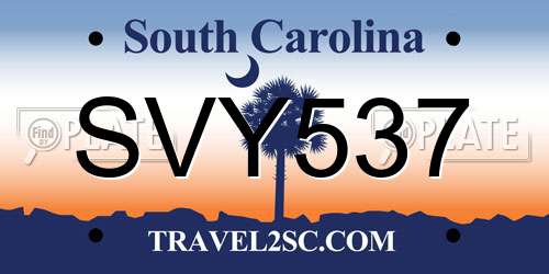 SVY537 South Carolina License Plate