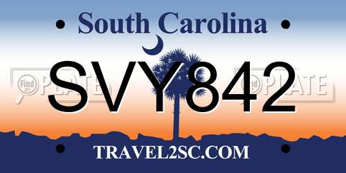 SVY842 South Carolina License Plate
