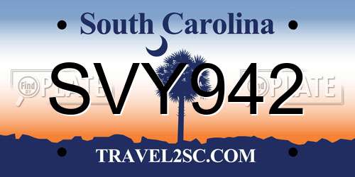 SVY942 South Carolina License Plate